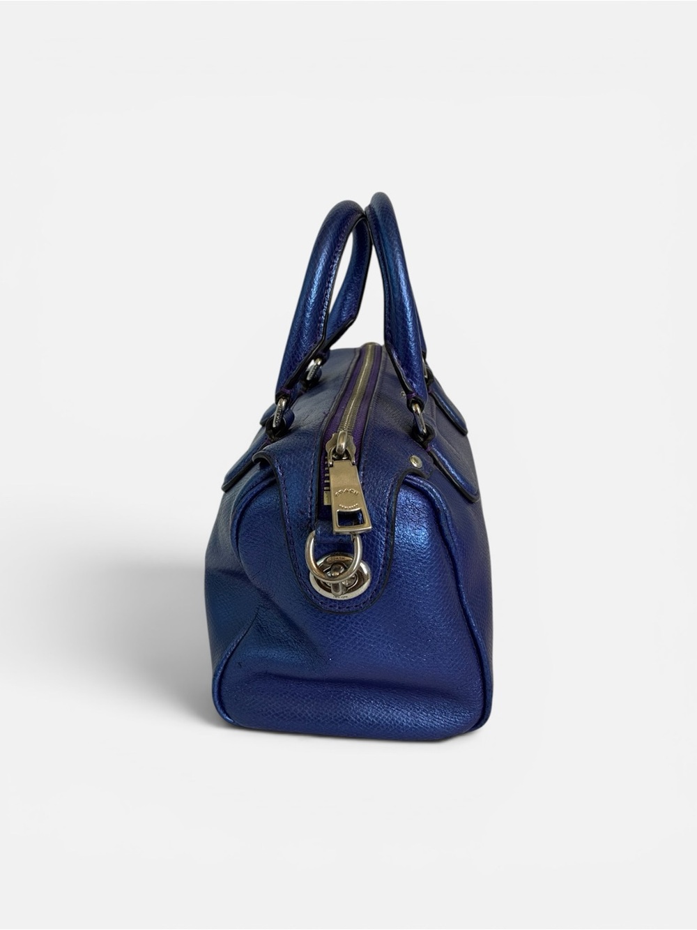 Coach Metallic Indigo Leather Satchel with Detachable Strap - Picture 4 of 11